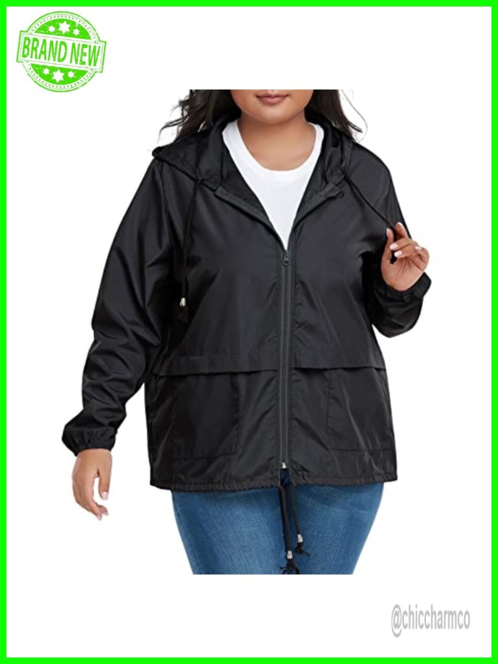 Plus Size Packable Hooded Raincoat Water-Resistant Lightweight